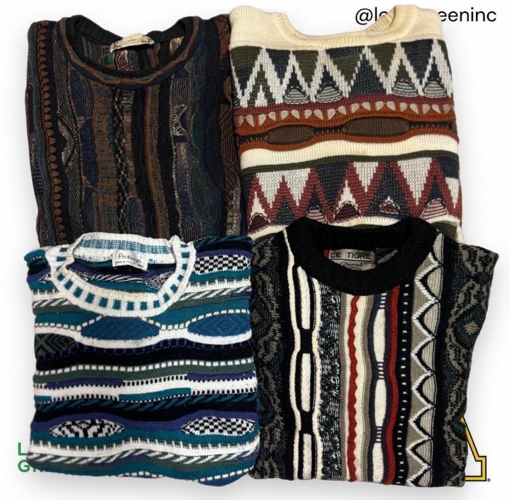VTG 90s Coogi Style Sweater Lot Of 4 3D knit Jumper Bulk Resell Wholesale S M L